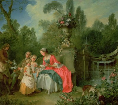 Een dame en een heer in de tuin met twee kinderen ca. 1742 door Nicolas Lancret